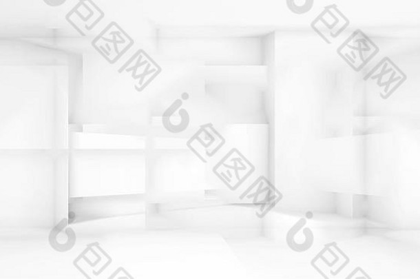 抽象白色建筑背景。具有多重曝光效果的3d渲染插图