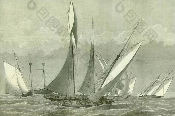 克里姆希尔达碰撞鲨鱼考斯帆船赛威尔士亲王。怀特岛1874