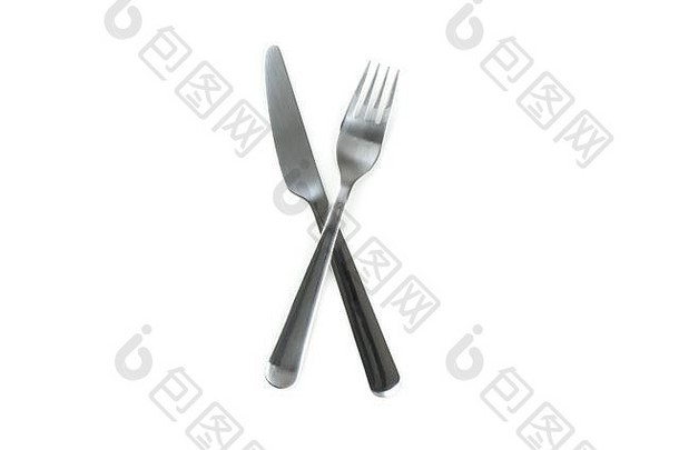 刀叉，白色背景上隔离的餐具。厨房，上菜