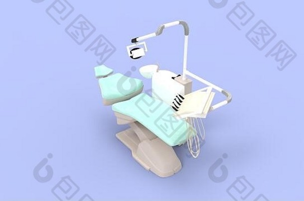 在工作室背景中隔离的牙科手术椅的三维渲染