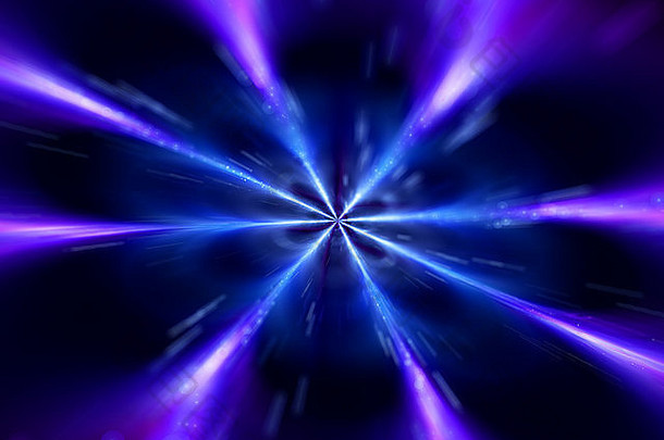 空间中神奇的发光爆发分形，计算机生成的抽象背景