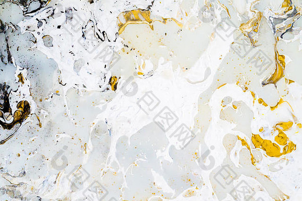 明亮的大理石背景纹理黄金黑色的灰色白色颜色丙烯酸倒媒介艺术技术背景