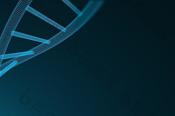 抽象3d背景，带有多个点的DNA分子，科学概念，未来计算机生成的插图