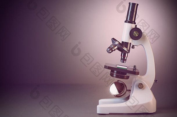 灰色背景上的显微镜。三维渲染插图