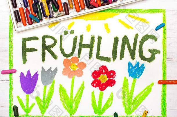 色彩斑斓的画德国单词春天春天美丽的花