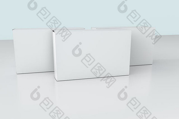 3d渲染，白色背景的白色包装盒，计算机数字图像