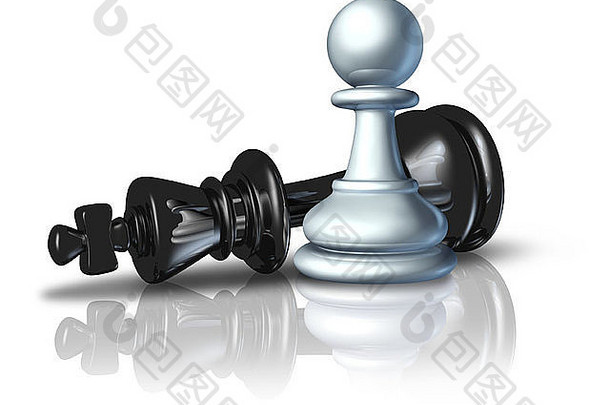 成功的策略赢得业务计划象征代表兵击败国际象棋王图标大卫歌利亚概念白色背景