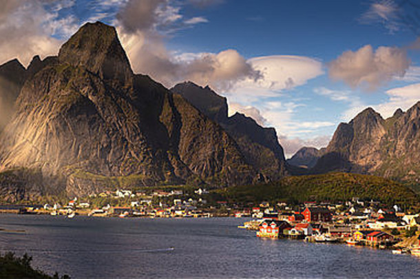 夏天全景纯洁挪威罗弗敦群岛岛屿
