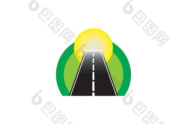 路圆绿色自然方向太阳标志设计