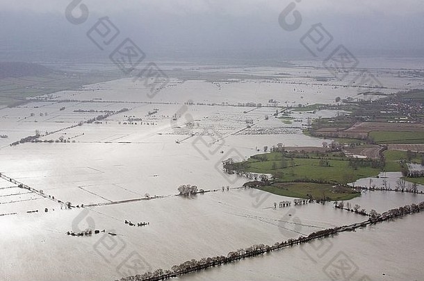 萨默塞特洪水水位鸟瞰图。