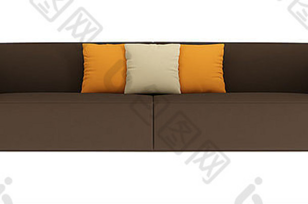 棕色现代沙发，隔离在白色渲染上