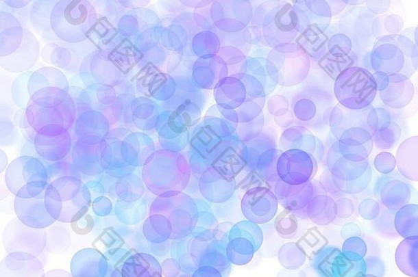 背景抽象，紫蓝色，白色上闪烁的圆形灯光。透明气泡环绕背景壁纸背景插图。节日的
