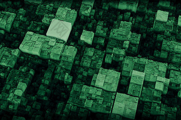 抽象未来派亮绿色立体曲面3D插图