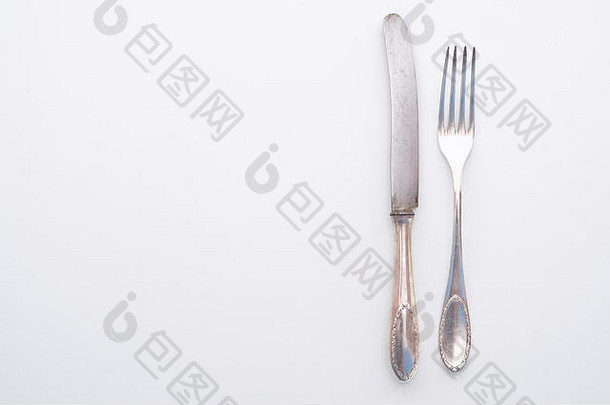刀叉银集美丽的古董餐具白色表格