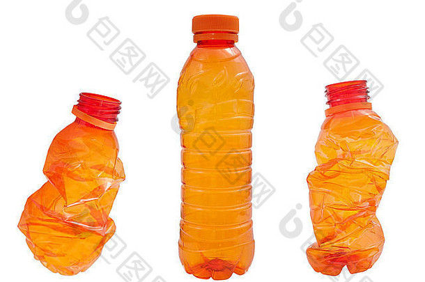 白色背景上隔离的橙色塑料瓶