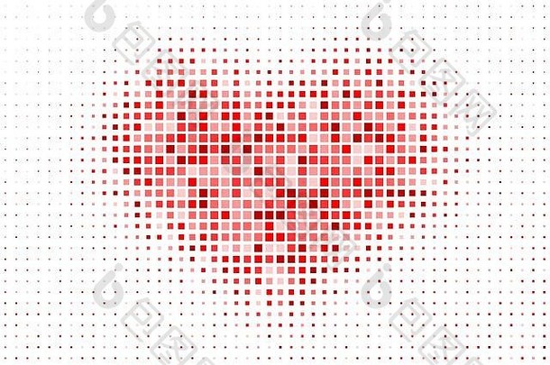 像素化的心脏图案作为背景。带有半色调效果的红心图案，适合您的设计