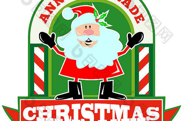 复古的风格插图圣诞老人老人圣尼古拉斯父亲圣诞节站糖果狗滚动