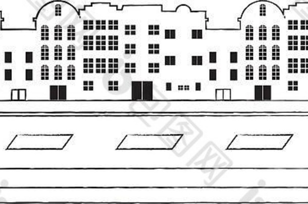 带有窗户和街道的格伦奇城市建筑