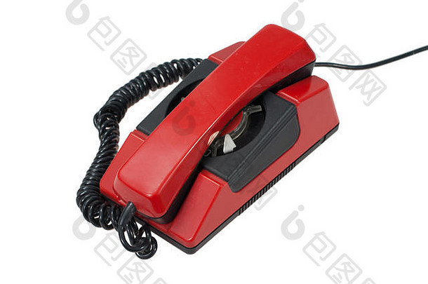 红色的复古的电话孤立的白色背景