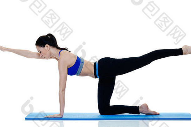 高加索人女人锻炼健身普拉提exercices孤立的白色背景