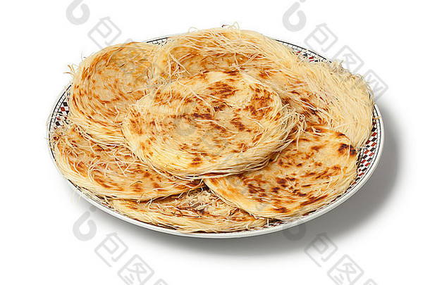 菜传统的摩洛哥特殊的煎饼razat奎迪白色背景