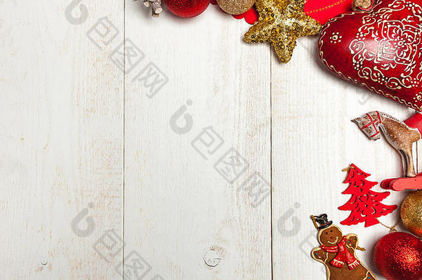 圣诞节框架乡村白色木背景装饰对象