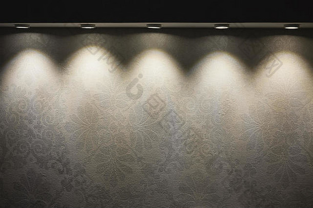 现代小型装饰墙夜间照明。墙纸特写视图。