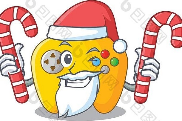 圣诞老人用糖果复古电脑游戏控制吉祥物