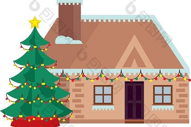 冬季有雪和圣诞树的房子