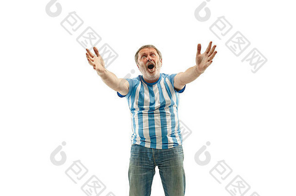白色背景下的不快乐和悲伤的<strong>阿根廷</strong>球迷