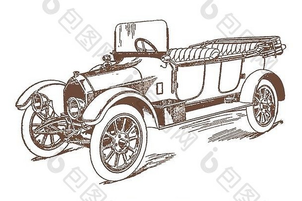 历史英国巡回演出车季度前面视图插图光刻技术早期世纪