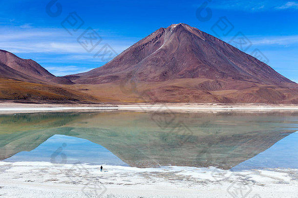 智利边界附近的西洛里沙漠和玻利维亚乌尤尼盐滩中绿色泻湖的自然颜色