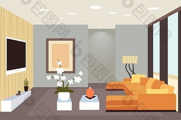 现代客厅室内空旷无人住宅现代公寓设计平面水平