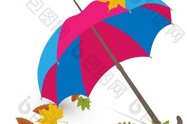 地板上放着五颜六色的伞，象征着秋天