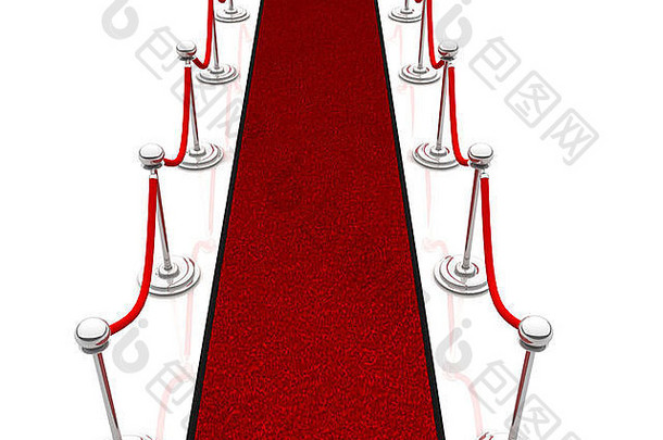 3d插图红地毯，白色背景上隔离