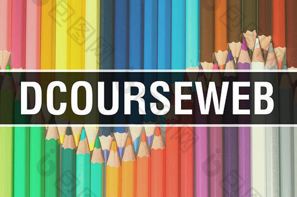 带教育纹理的返校横幅上的DCourseWeb概念插图。DCourseWeb代表了教育、科学对象和办公室的概念