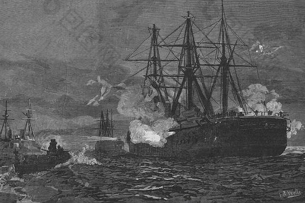 1890年，普利茅斯海峡海军演习用攻击特里恩海军上将的中队。伦敦新闻画报