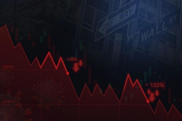 摘要金融图表下降趋势行图股票市场红色的蓝色的烛台