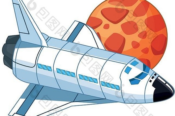 太空行星和宇宙飞船图标图像，彩色设计