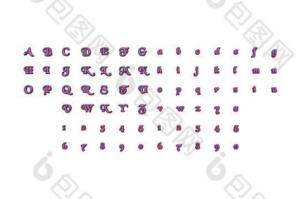 3D字母表和数字，每侧具有匹配的透视图，用于在白色屏幕上构建具有详细书法的单词