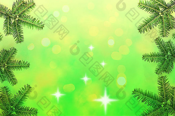 绿色背景上的圣诞树框架
