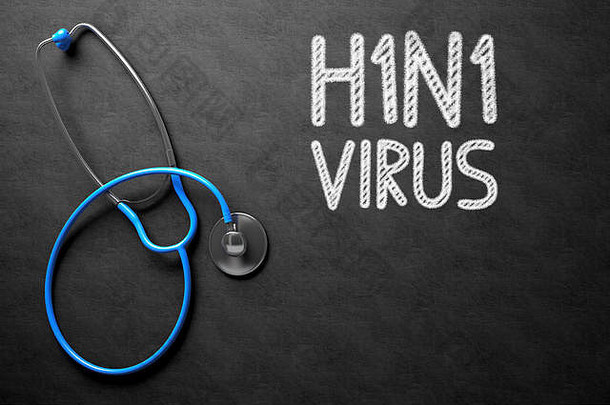 H1N1——黑板上的文字。三维插图。