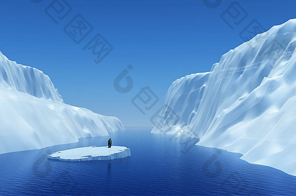 渲染企鹅浮动冰山