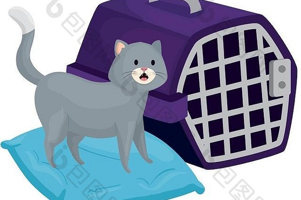 可爱的小猫在带提箱的垫子里