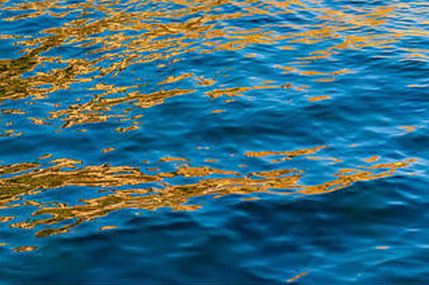 海浪表面的金色反射和眩光。夏季，八月。网络横幅。自然背景。