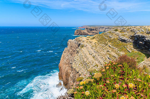 高悬崖蓝色的海洋下士为什么vicente)海岸葡萄牙