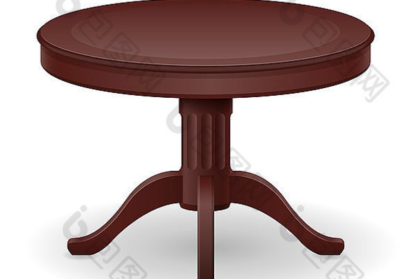 白色背景上隔离的木制餐桌家具插图