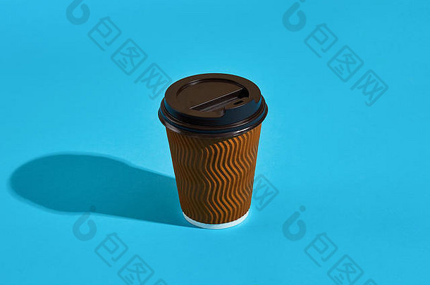热咖啡棕色（的）纸杯黑色的成员蓝色的背景