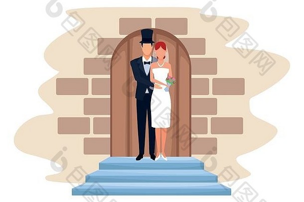 教堂门口的新婚夫妇