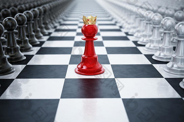 红色的国际象棋兵穿皇冠站黑色的白色国际象棋块插图